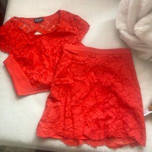 BeBe Red Lace Skirt and Crop Top